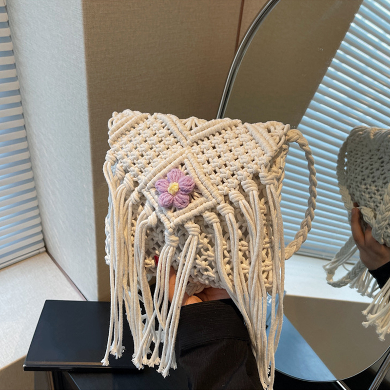 Crochet Bag Raffia - 여성을위한 여름 가방 수제 술 비치