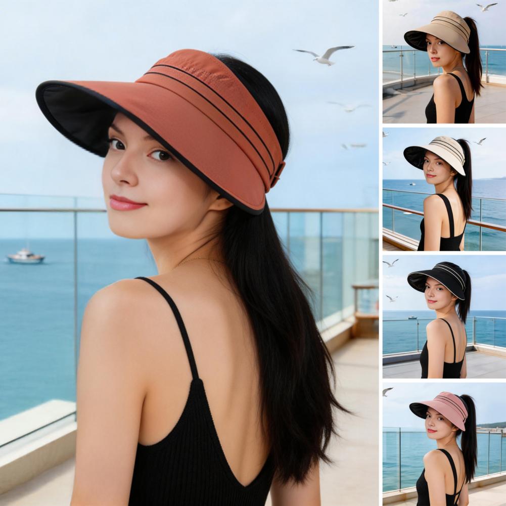 Hat Floppy Wide - 포니테일 구멍이 있는 여성용 태양 모자