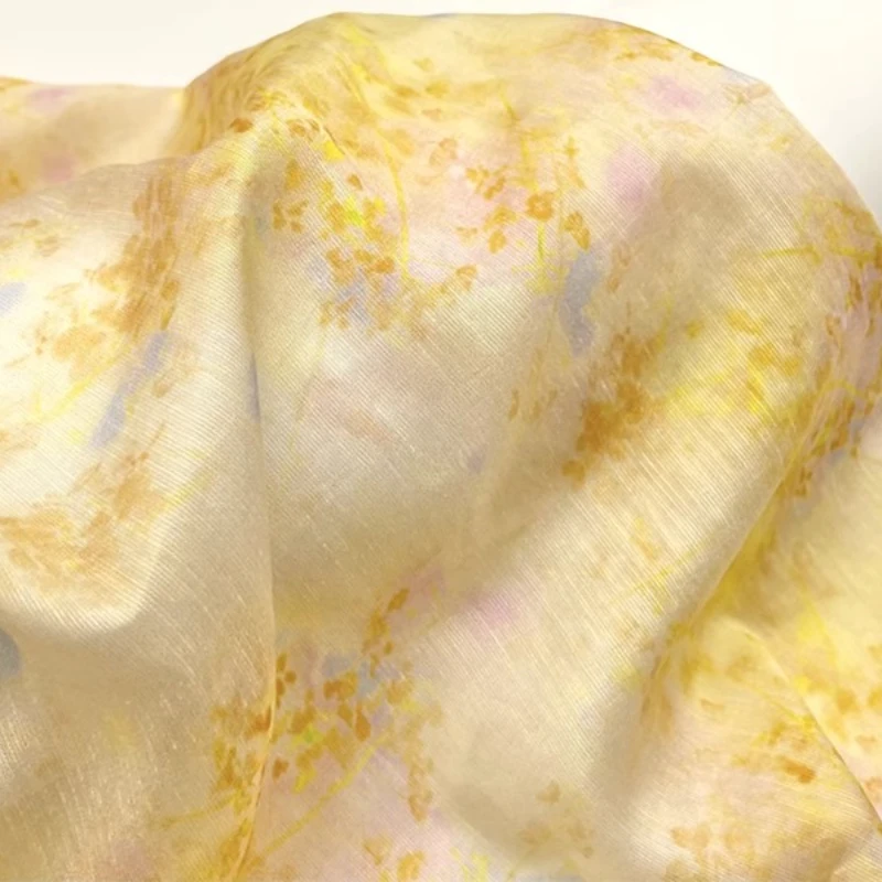 Kimono Sheer Floral - 생강 일본풍 플로럴 그라데이션 프린트 실크
