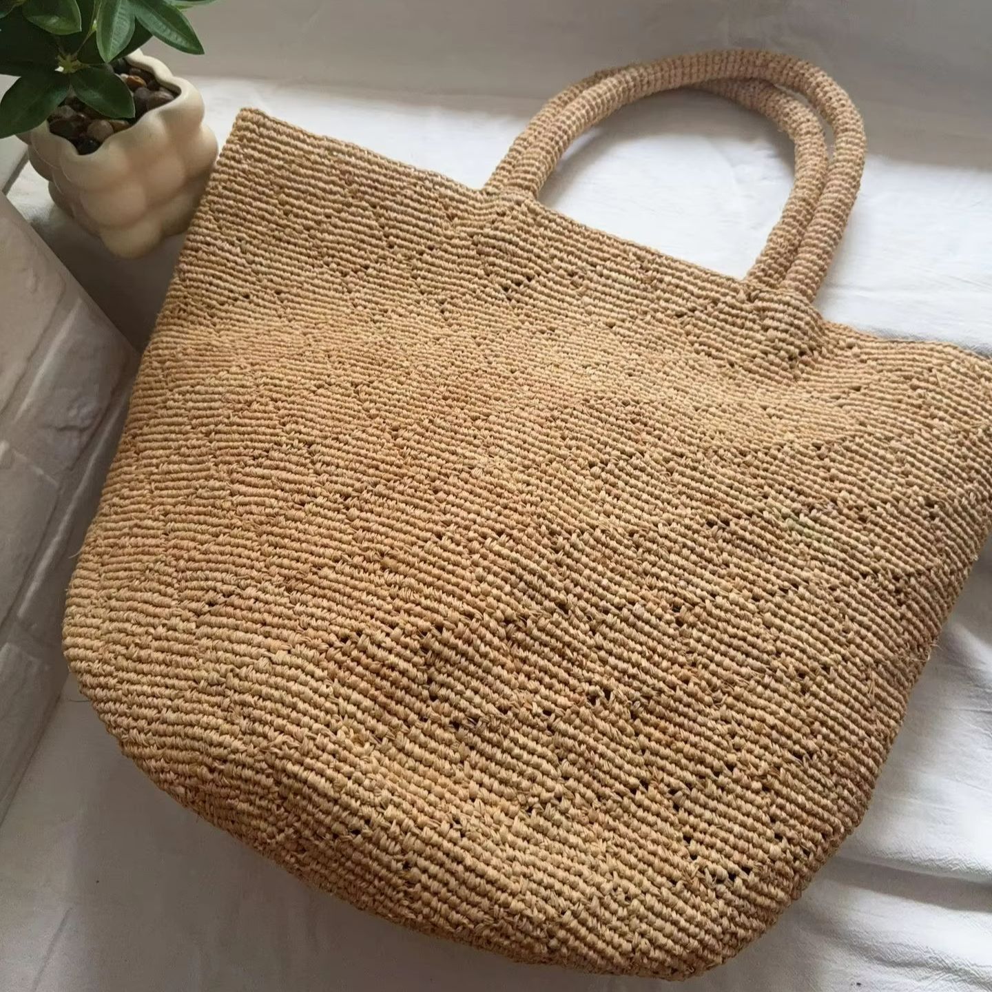 Crochet Bag Raffia - 패션 스타일 인스 크로셰 핸드메이드 비치백