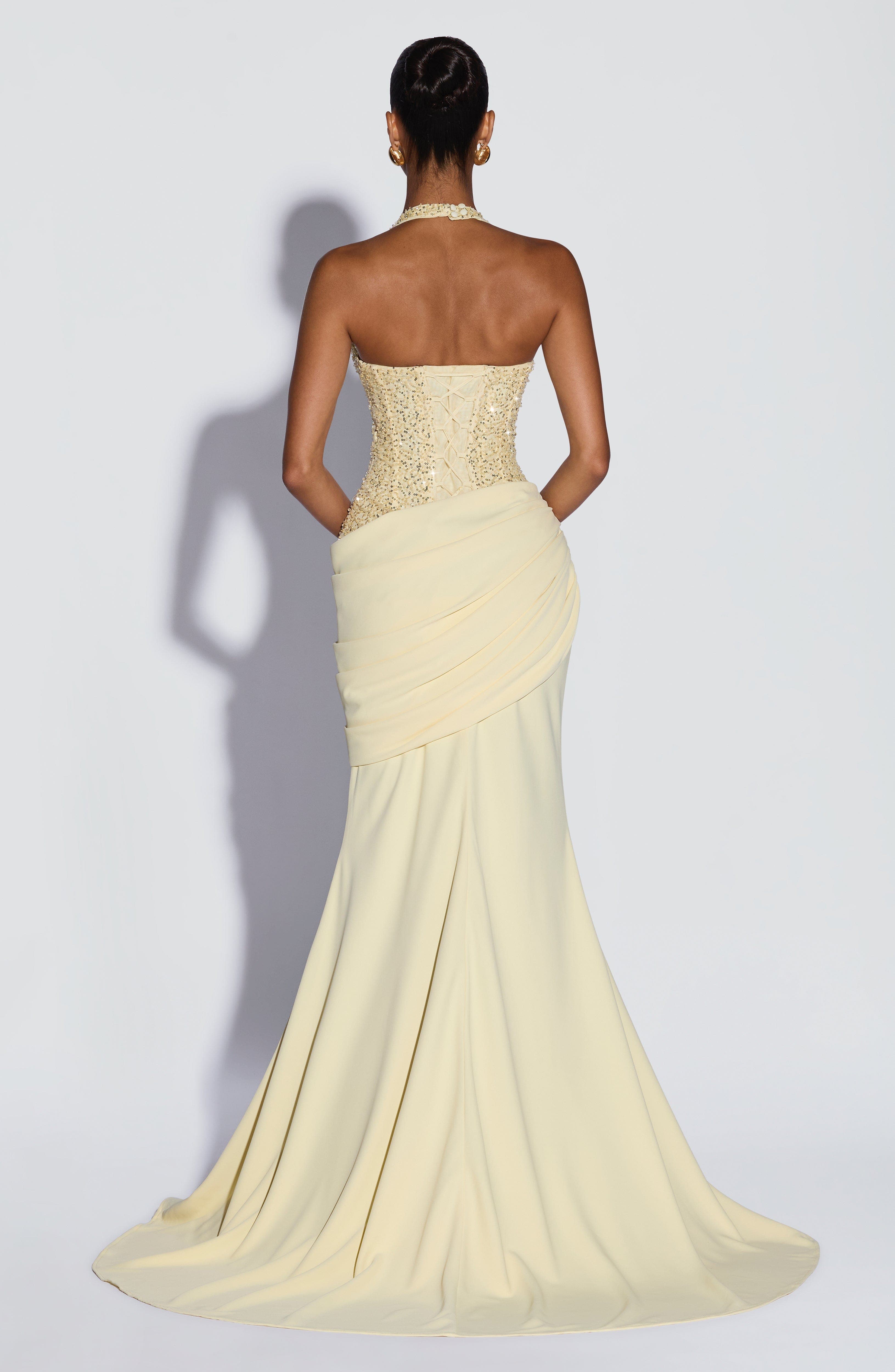 Maxi Dress Halter - 럭셔리 홀터 V넥 시퀸 맥시 가운