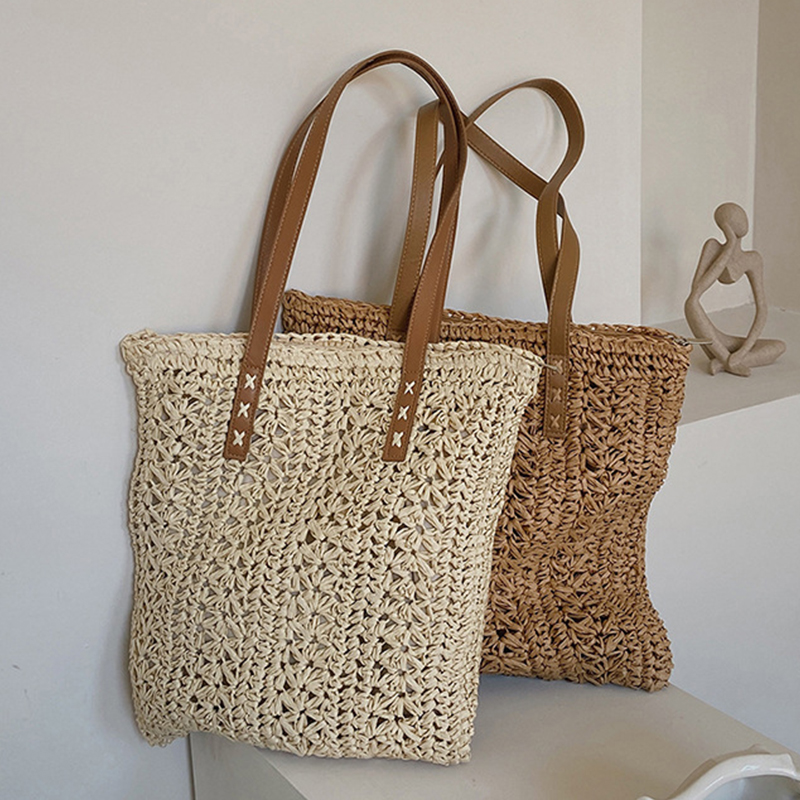 Crochet Bag Raffia - Square Hollow Straw Beach Bag 수제