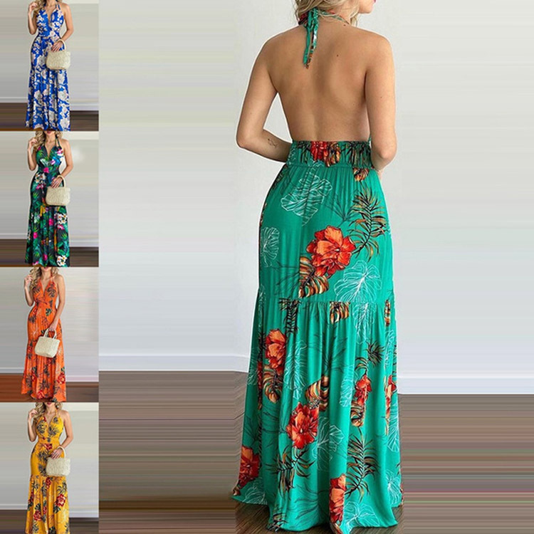 Maxi Dress Halter - 플로럴 맥시 드레스 롱 백리스 여름