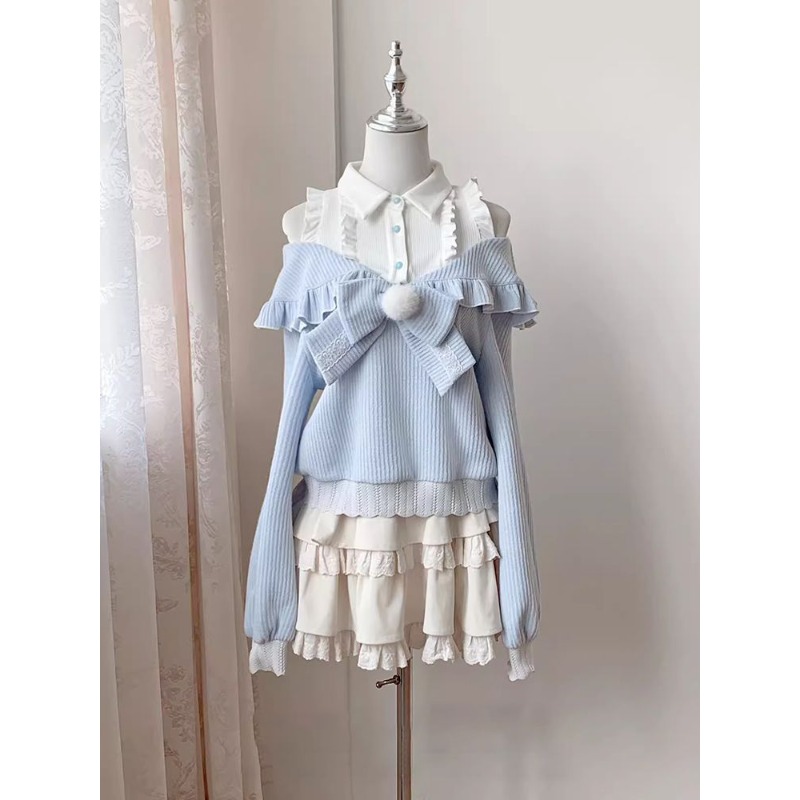 Blouse Off Shoulder - 귀여운 소프트걸 로리타 투피스 세트 여성