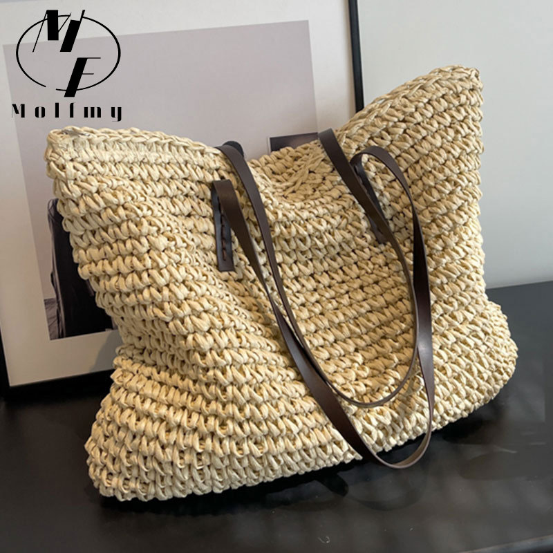 Crochet Bag Raffia - 밀짚 짠 토트 백 캐주얼 대형