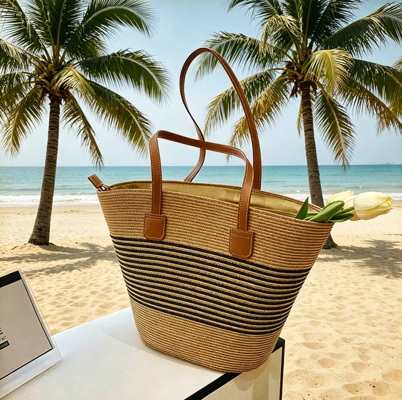 Tote Bag Beach - CLAREGQI 여성용 스트라이프 밀짚 토트백, 대용량