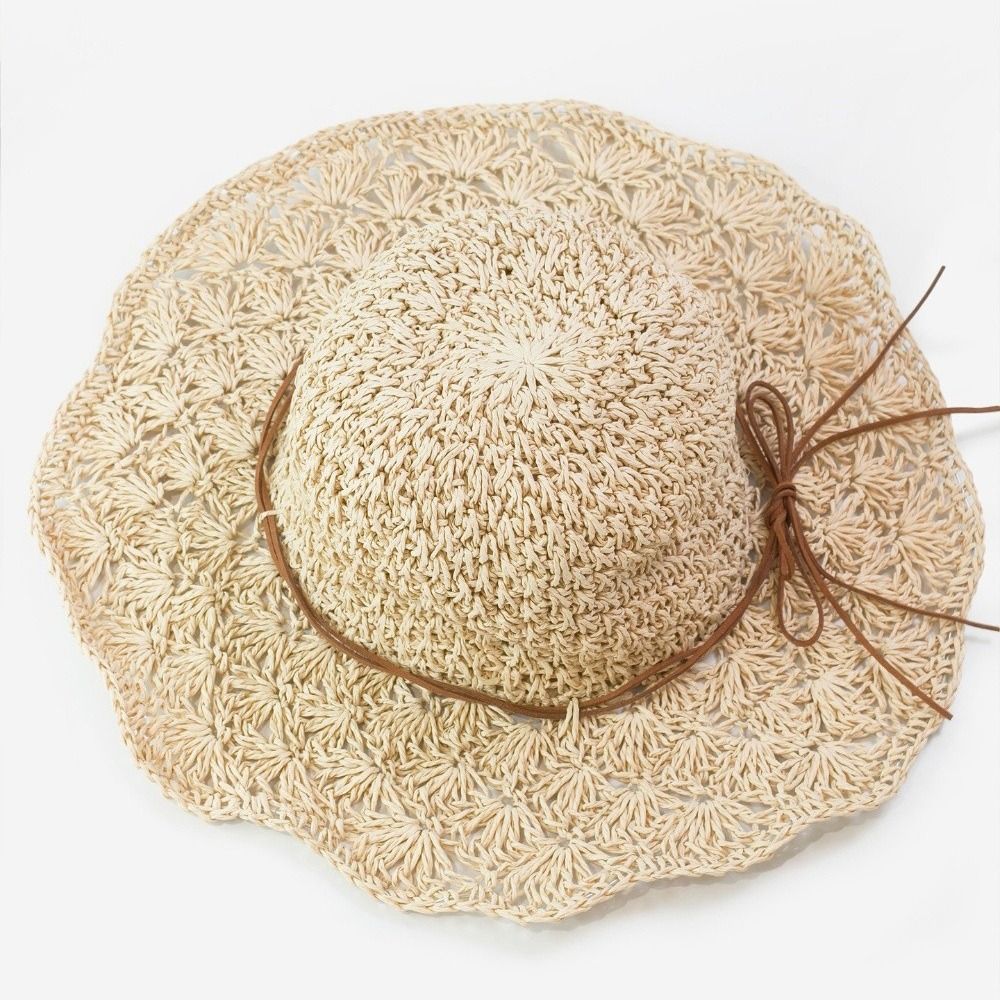 Hat Floppy Wide - 손으로 짠 크로셰 밀짚모자 넓은 챙
