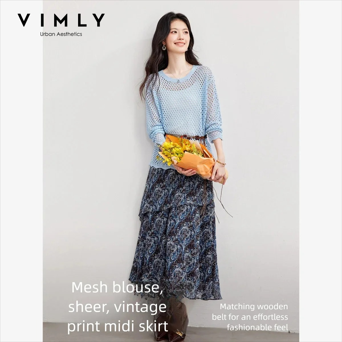 Midi Skirt Floral - VIMLY 여성 투피스 세트 2026 가을