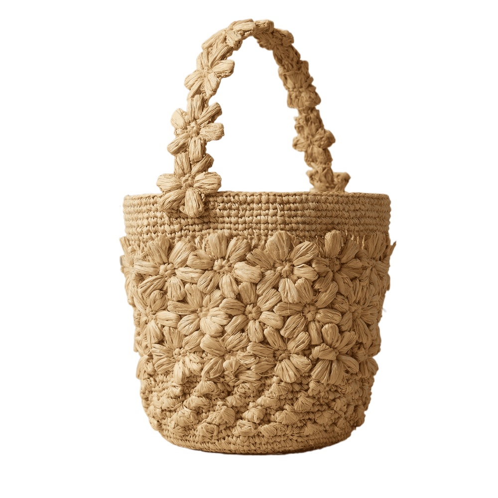 Crochet Bag Raffia - 여성 여름 라피아 바구니 가방 수제