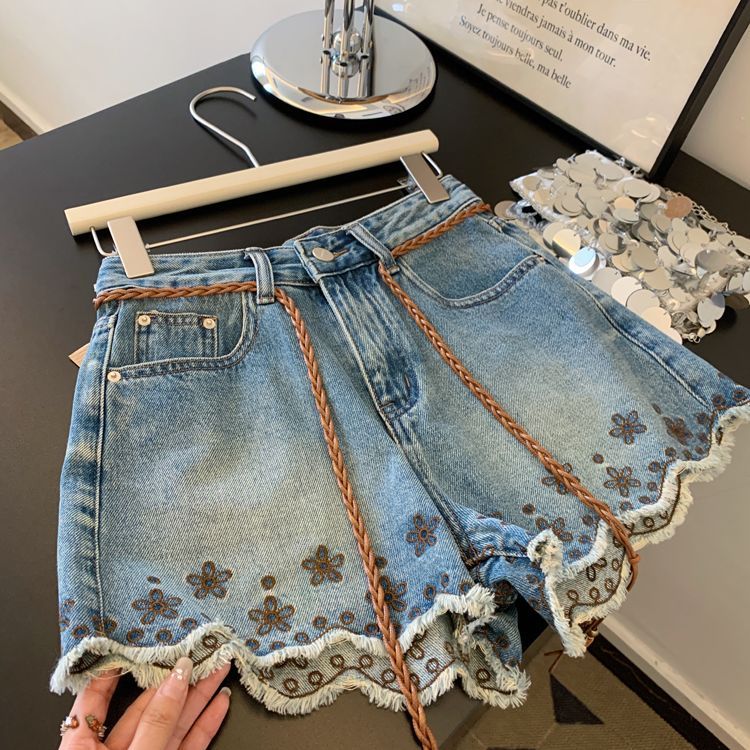 Shorts Denim Frayed - 통기성 좋은 빈티지 데님 반바지 여성용