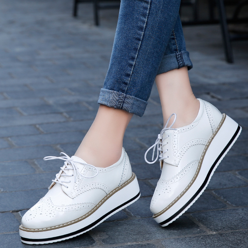 Wedge Espadrille Women - 로퍼 가죽 두꺼운 하이힐 옥스포드 레이스