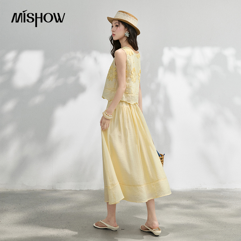 MISHOW 프랑스 꽃 자수 블라우스 솔리드 스커트 세 - Midi Skirt Floral 리뷰 및 가격