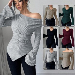 여성용 블라우스 긴팔 단색 긴소매 블라우스 골지 카울넥 - Blouse Off Shoulder 리뷰 및 가격
