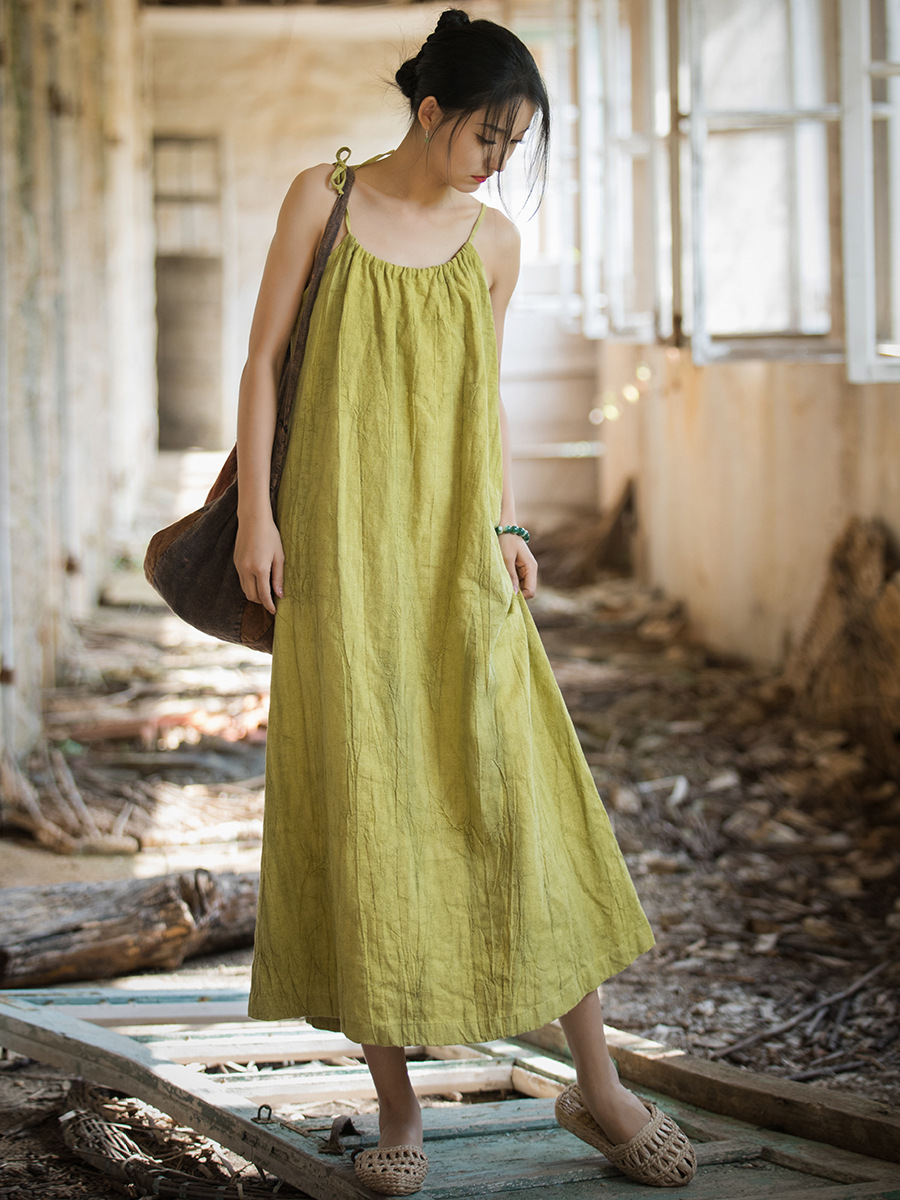 새로운 중국 스타일 고급 삼베 거즈 여성용 랩 염색 루 - Linen Dress Wrap 리뷰 및 가격