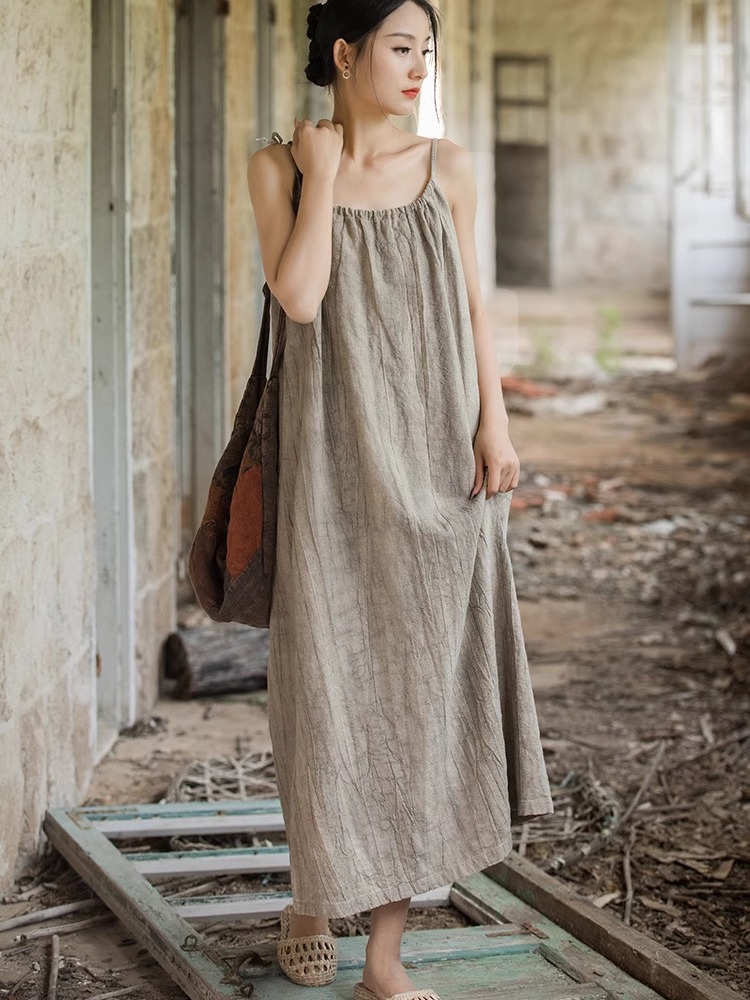 새로운 중국 스타일 고급 삼베 거즈 여성용 랩 염색 루 - Linen Dress Wrap 리뷰 및 가격