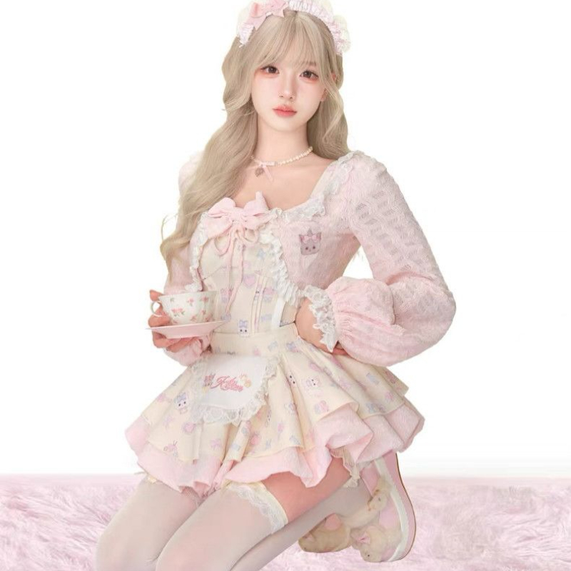 일본 달콤한 로리타 스타일 3피스 세트 여성용 귀여운  - Crop Top Crochet 리뷰 및 가격