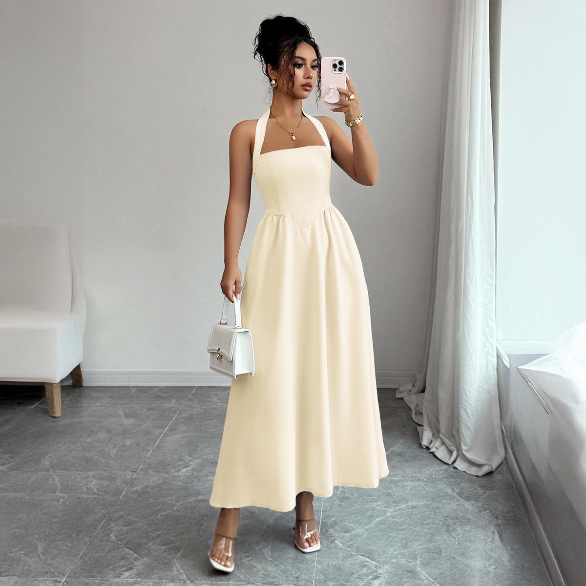 여성 드레스 5가지 색상 홀터넥 맥시 드레스 스퀘어넥  - Maxi Dress Halter 리뷰 및 가격