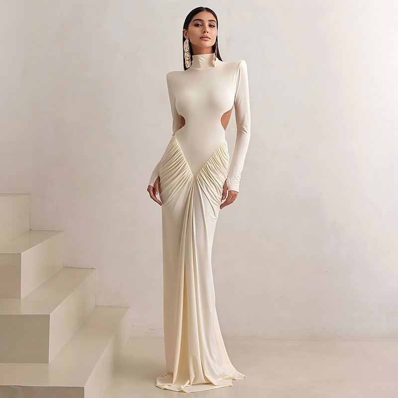 여성 백리스 롱 드레스 터틀넥 이브닝 파티 루슈드 엘레 - Maxi Dress Halter 리뷰 및 가격