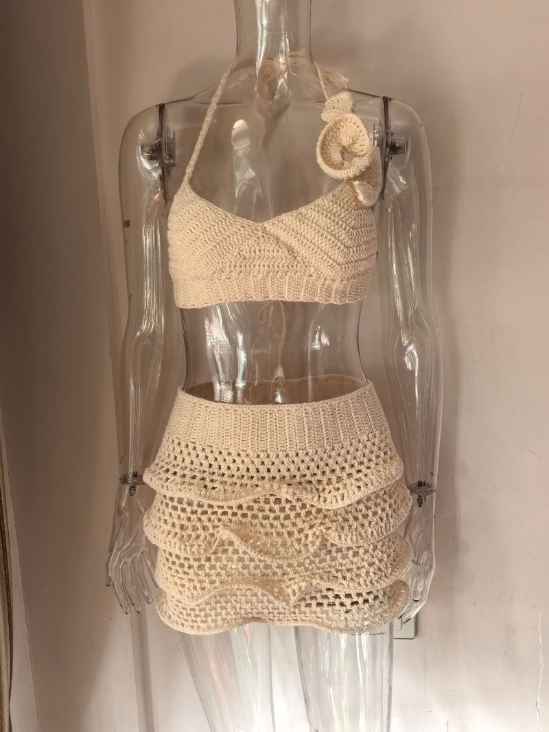 여성 핸드메이드 크로셰 니트 러플 휴가 비치 투피스 세 - Crop Top Crochet 리뷰 및 가격