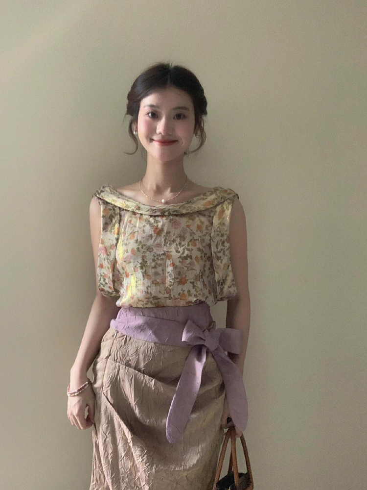 XZY 빈티지 플로럴 슬리브리스 탑과 스커트 세트 여성 - Midi Skirt Floral 리뷰 및 가격