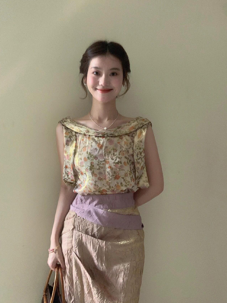 XZY 빈티지 플로럴 슬리브리스 탑과 스커트 세트 여성 - Midi Skirt Floral 리뷰 및 가격