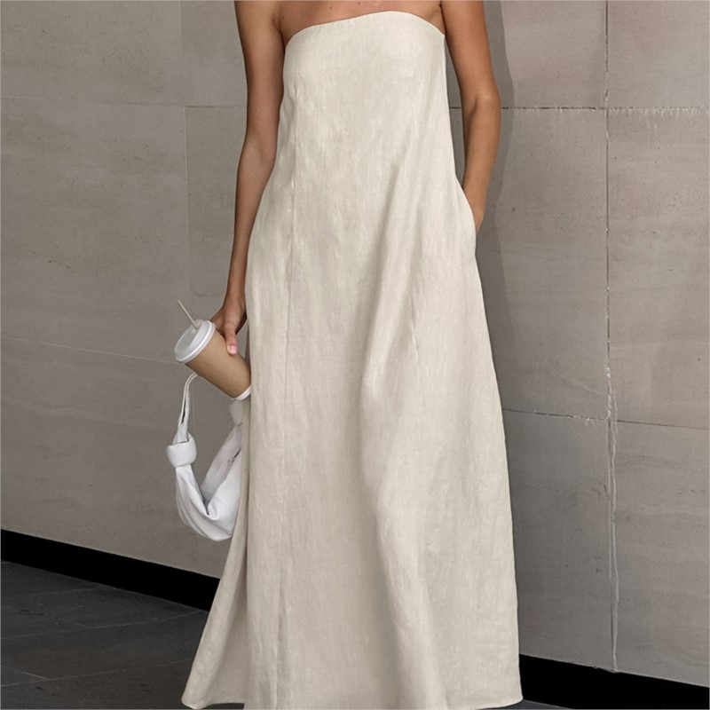 패션 우아한 심플한 디자인 Strapless 코튼 린넨 - Linen Dress Wrap 리뷰 및 가격