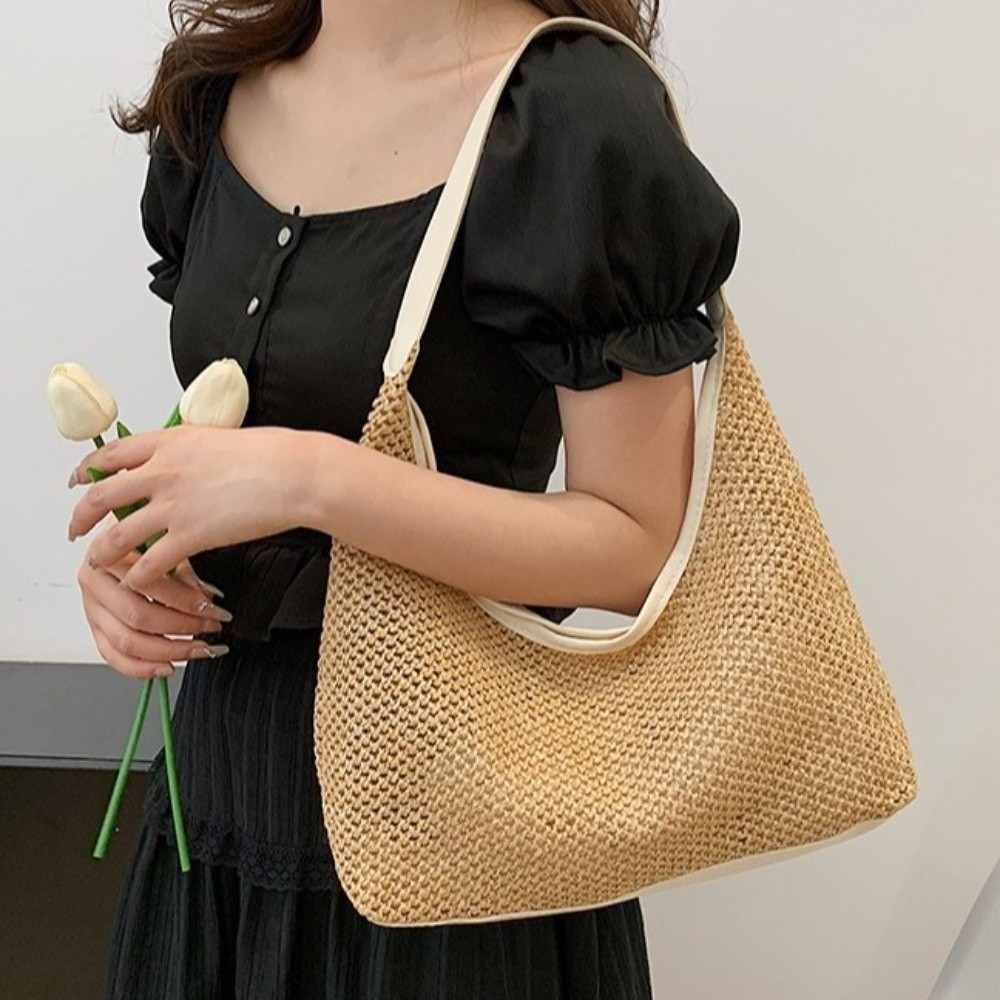 귀여운 단색 직조 밀짚 가방 보헤미안 스타일 수제 비치 - Tote Bag Beach 리뷰 및 가격