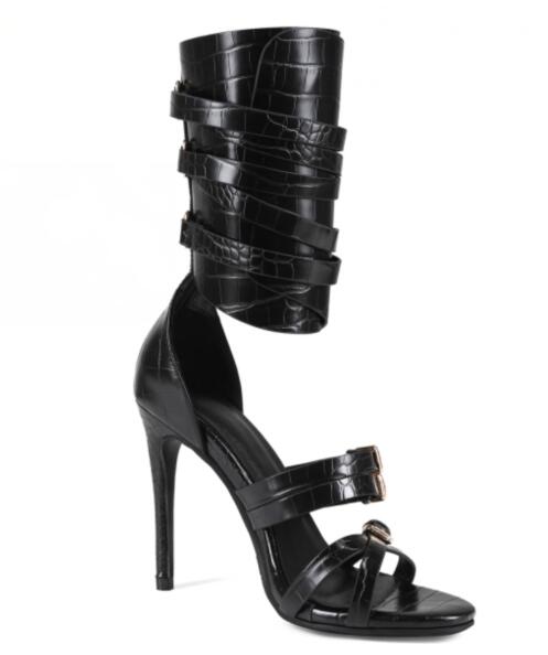 섹시한 블랙 가죽 오픈토 크로스 벨트 버클 스트랩 샌들 - Sandal Strappy Heeled 리뷰 및 가격