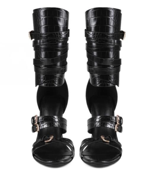 섹시한 블랙 가죽 오픈토 크로스 벨트 버클 스트랩 샌들 - Sandal Strappy Heeled 리뷰 및 가격