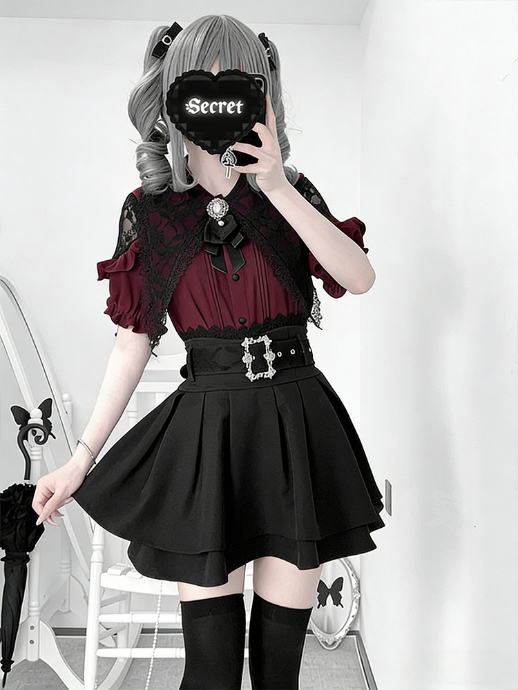 고딕 스타일 어깨 노출 셔츠와 하이 웨이스트 미니 스커 - Blouse Off Shoulder 리뷰 및 가격