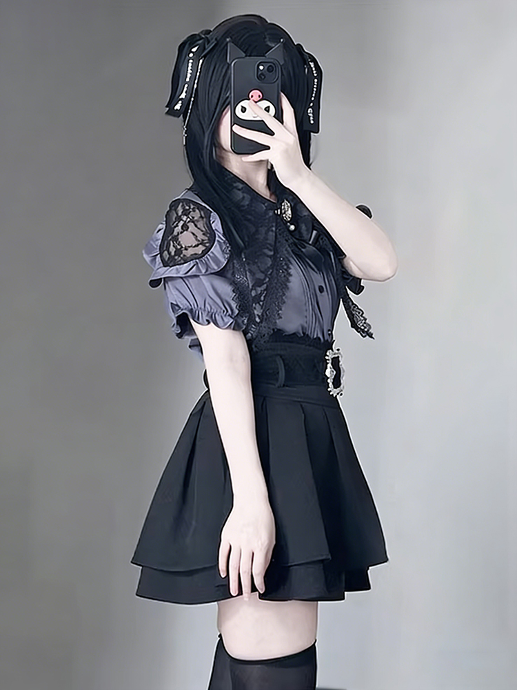 고딕 스타일 어깨 노출 셔츠와 하이 웨이스트 미니 스커 - Blouse Off Shoulder 리뷰 및 가격