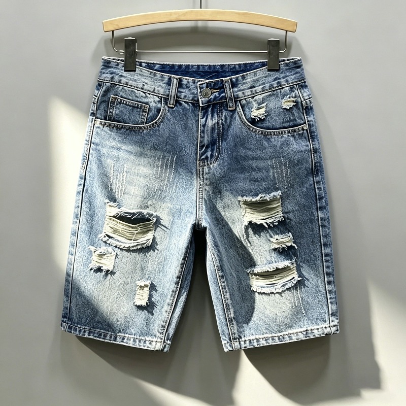 남성 한국 스타일 디스트레스드 데님 반바지 라이트 워싱 - Shorts Denim Frayed 리뷰 및 가격