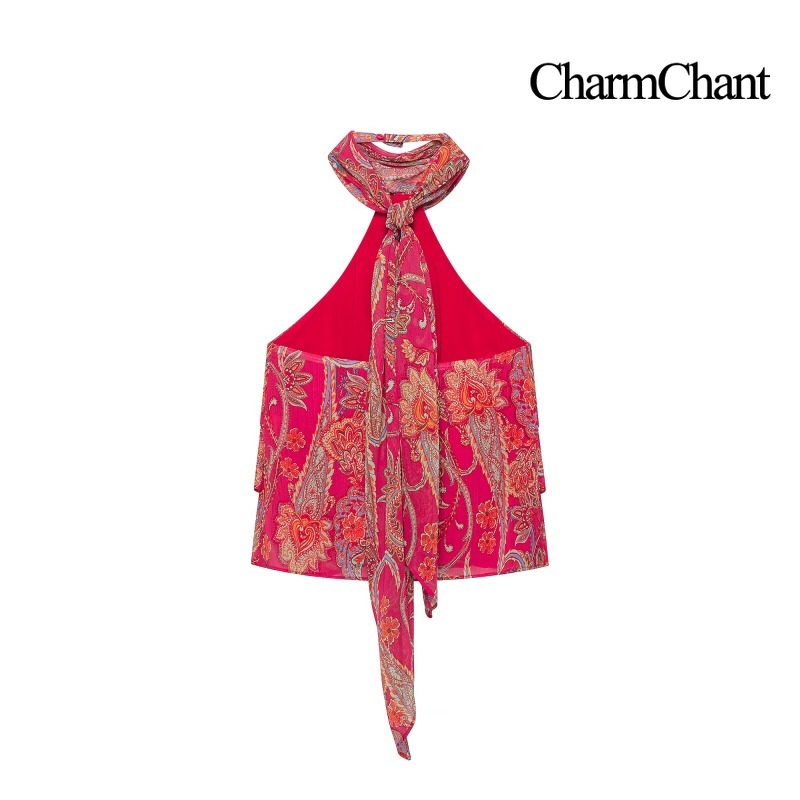 CHARMCHANT 여성용 페이즐리 프린트 홀터넥 러플 - Midi Skirt Floral 리뷰 및 가격