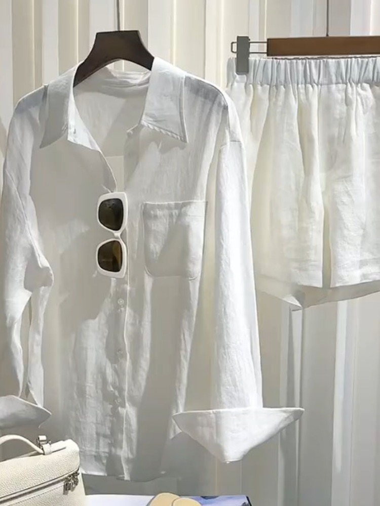 여름 여성 린넨 셔츠 세트 루즈핏 와이드 레그 반바지  - Linen Pant Wide 리뷰 및 가격
