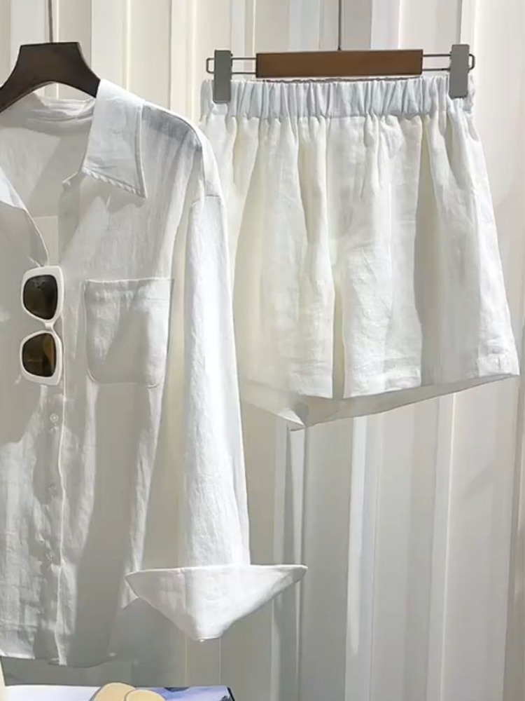 여름 여성 린넨 셔츠 세트 루즈핏 와이드 레그 반바지  - Linen Pant Wide 리뷰 및 가격