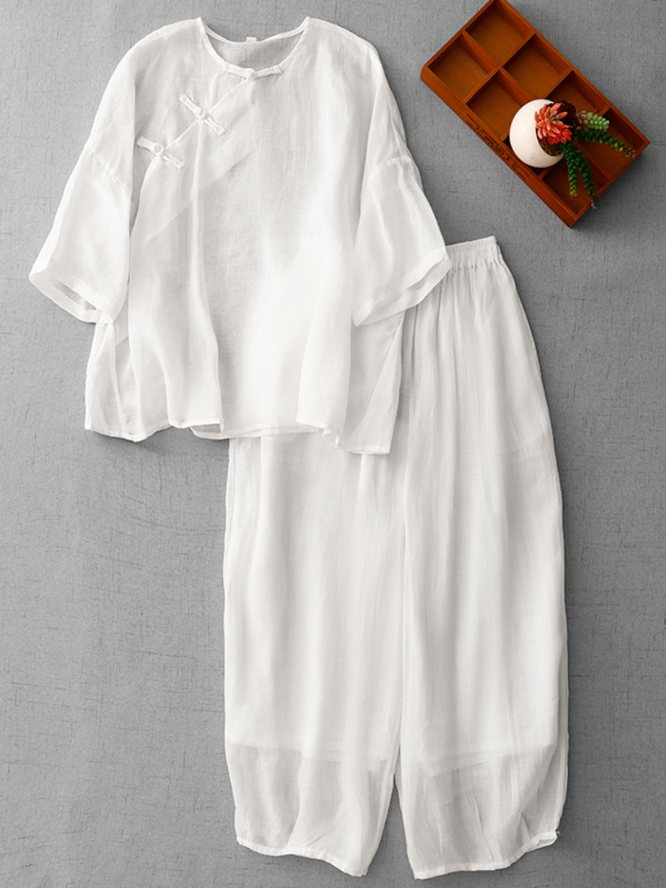 새로운 중국풍 젠 스타일 여성용 면 린넨 수트 여름 패 - Linen Pant Wide 리뷰 및 가격