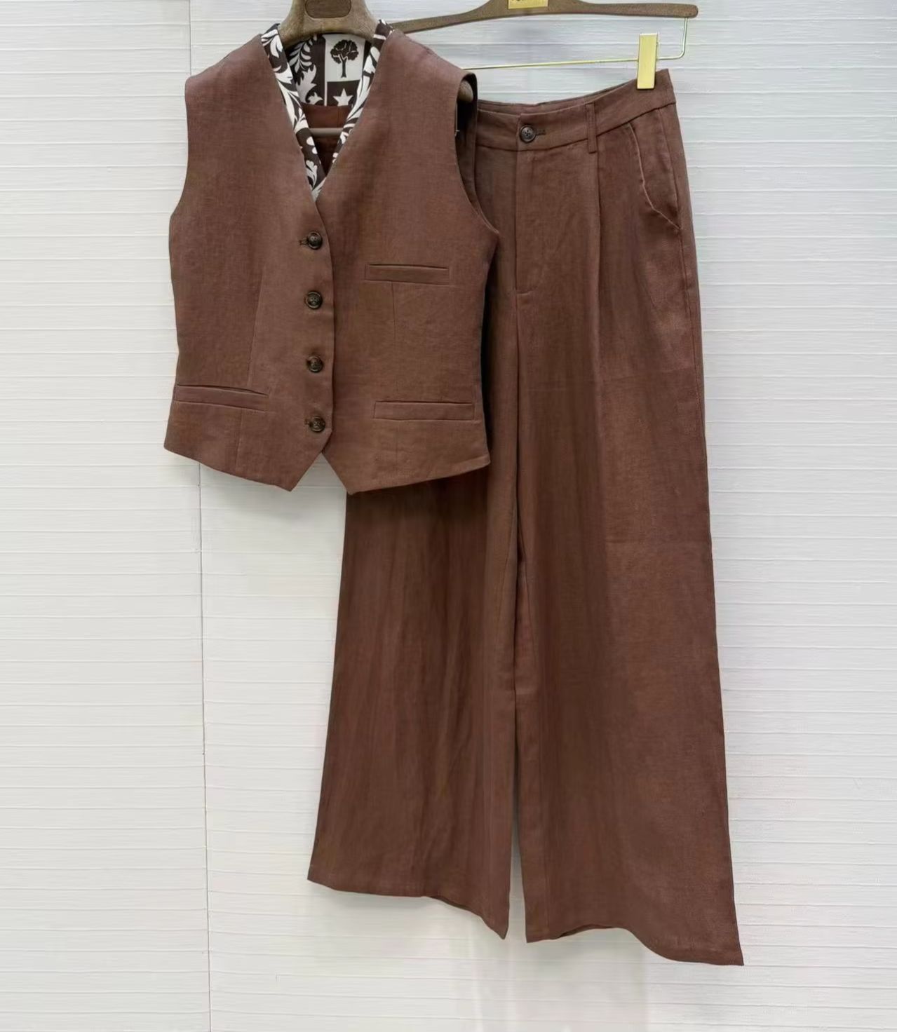 첸노인의 린넨 캐주얼 투피스 프린트 패치 V넥 스웨터와 - Linen Pant Wide 리뷰 및 가격