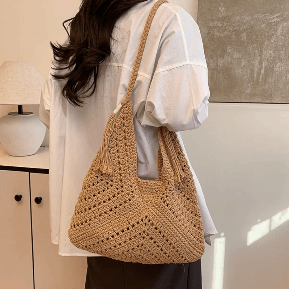 여름 보헤미안 니트 숄더백 단색 면사 크로셰 토트백 속 - Tote Bag Beach 리뷰 및 가격