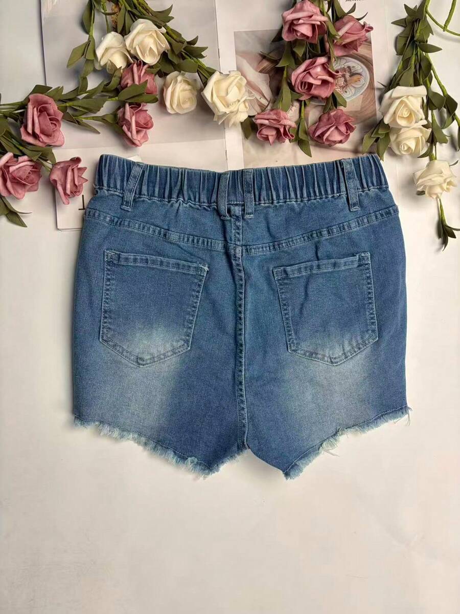 여성용 신축성 있는 허리끈이 달린 데님 반바지 캐주얼  - Shorts Denim Frayed 리뷰 및 가격