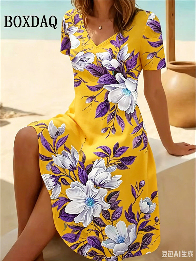 6XL 플러스 사이즈 여성 드레스 여름 해변 캐주얼 A - Romper Floral Print 리뷰 및 가격