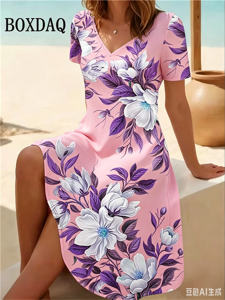 6XL 플러스 사이즈 여성 드레스 여름 해변 캐주얼 A - Romper Floral Print 리뷰 및 가격