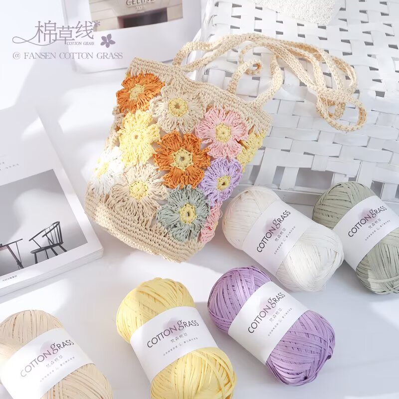 50g 코튼 그래스 얀 라피아 스타일 크로셰 얀 여름  - Crochet Bag Raffia 리뷰 및 가격
