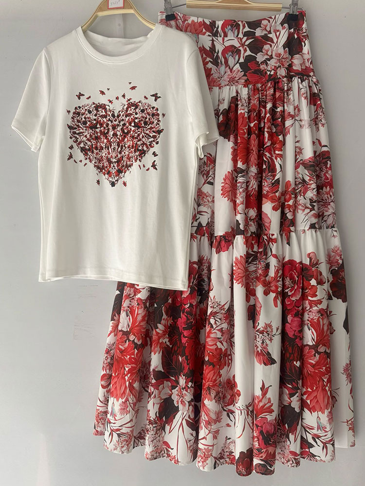 2026 신상 여름 여성 플로럴 세트 라운드넥 반팔 상 - Midi Skirt Floral 리뷰 및 가격