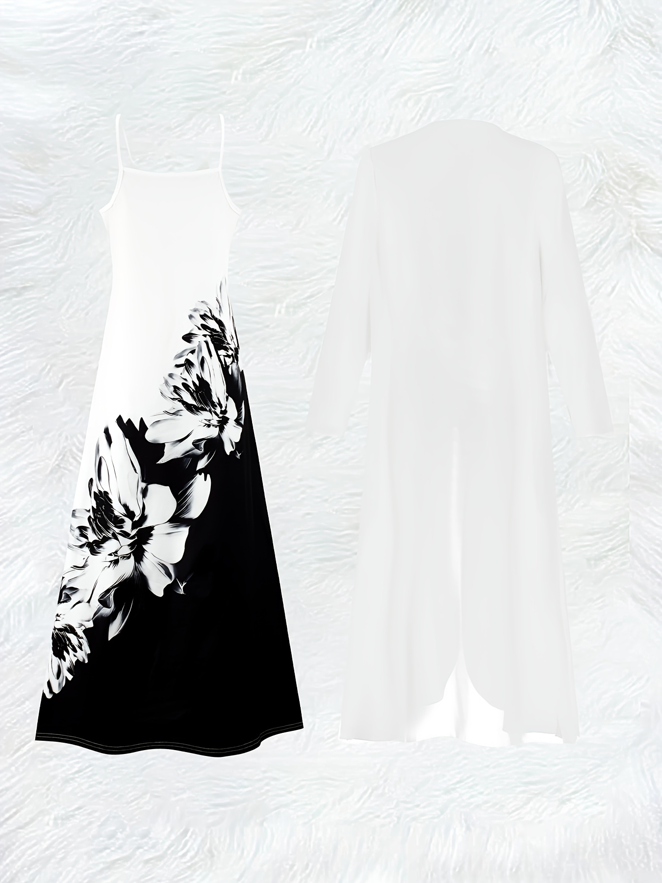 캐주얼 블랙 앤 화이트 플로럴 프린트 롱 슬리브 드레스 - Midi Skirt Floral 리뷰 및 가격