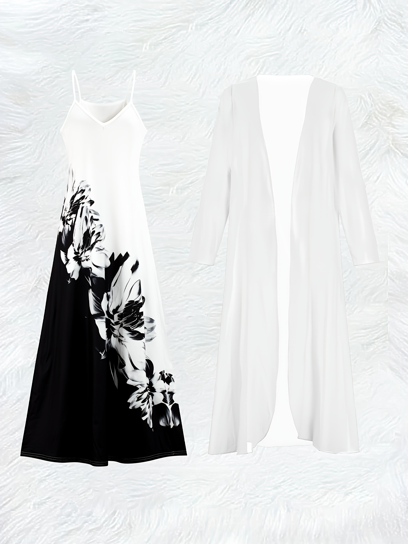 캐주얼 블랙 앤 화이트 플로럴 프린트 롱 슬리브 드레스 - Midi Skirt Floral 리뷰 및 가격