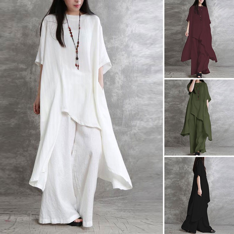 여성 코튼 린넨 투피스 세트, 운동복 세트 반팔, O- - Linen Pant Wide 리뷰 및 가격