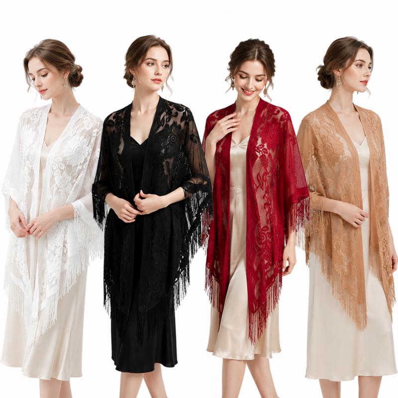플로럴 레이스 숄 랩 여성 자수 스카프 프린지 시스루  - Kimono Sheer Floral 리뷰 및 가격