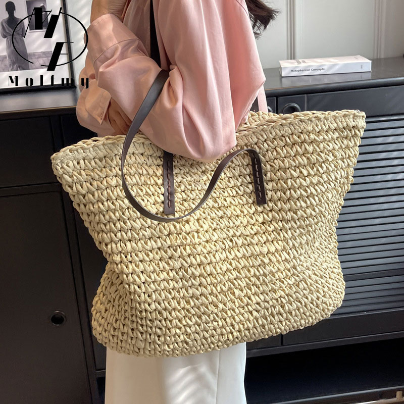 밀짚 짠 토트 백 캐주얼 대형 럭셔리 디자인 용량 핸드 - Crochet Bag Raffia 리뷰 및 가격