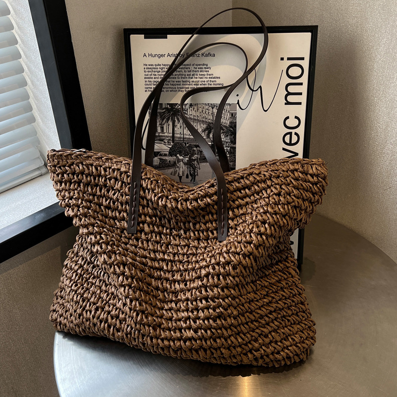 밀짚 짠 토트 백 캐주얼 대형 럭셔리 디자인 용량 핸드 - Crochet Bag Raffia 리뷰 및 가격