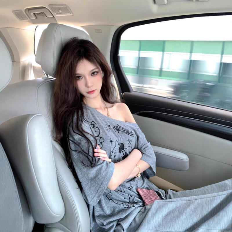 자외선 차단 블라우스 헬로 키티 비스듬한 어깨 카툰 탑 - Blouse Off Shoulder 리뷰 및 가격